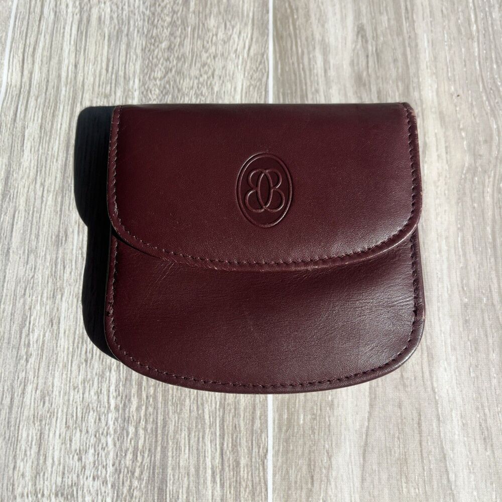 Vintage Buxton Burgundy/Chocolate Leather Mini Wallet Coin Purse Currency Slots